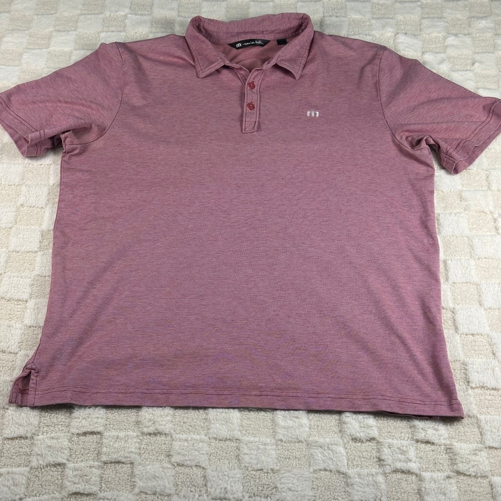 TravisMathew Mens XL Short‎ Sleeve Polo Shirt Heathered Burgundy Pink Golf Top